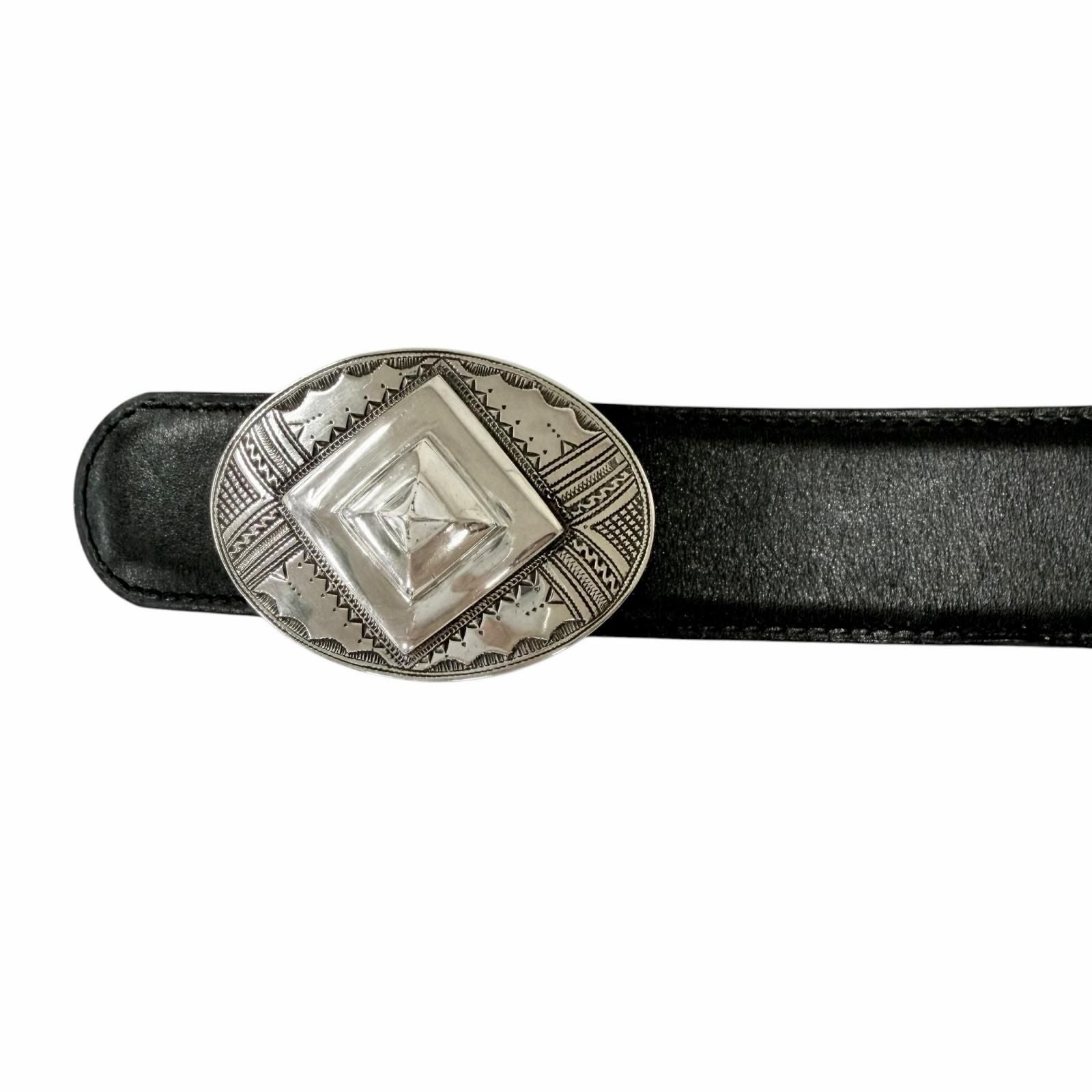 Hermes Toareg Silver Buckle Leather Belt Black 75