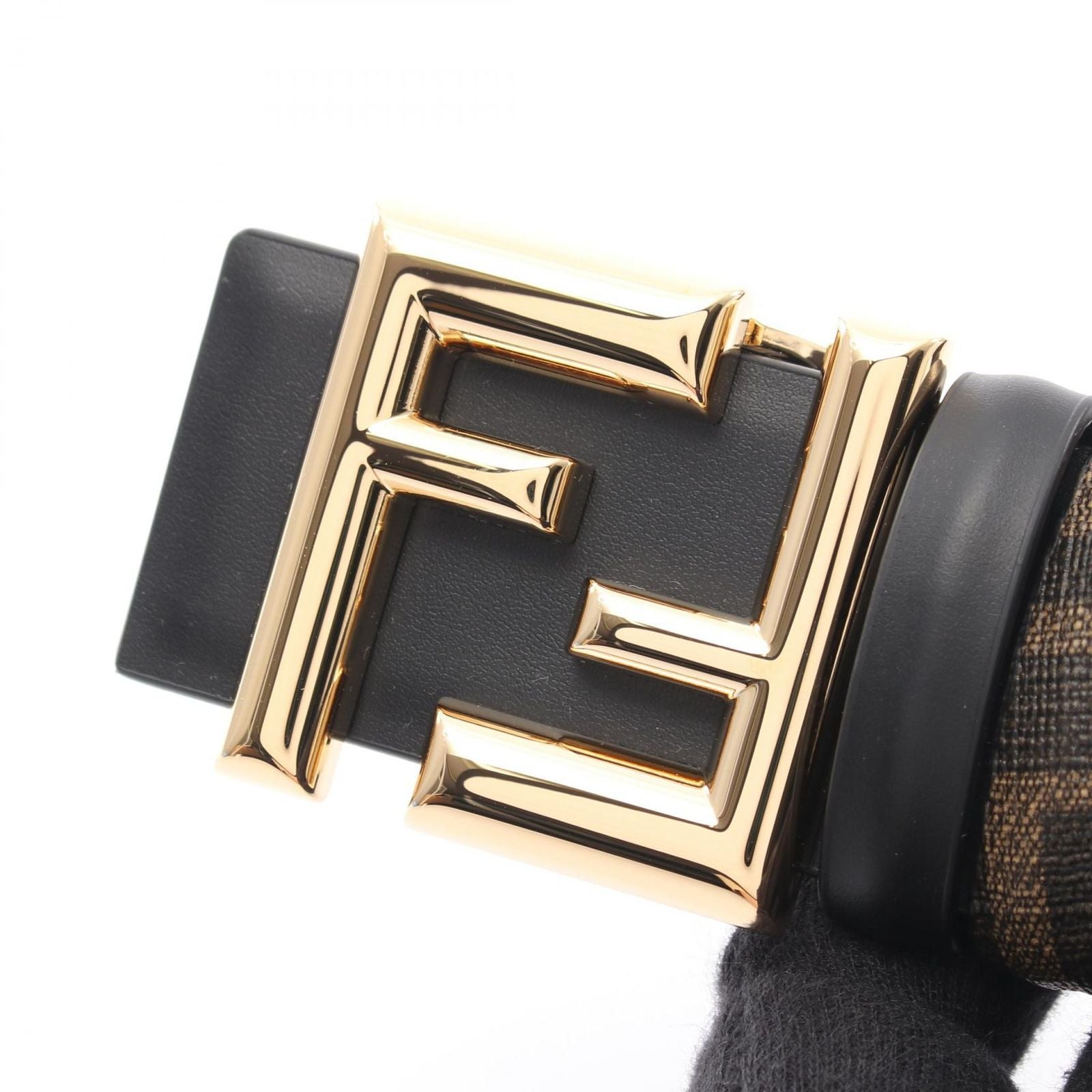 Fendi Belt Round FF Zucca Reversible Black Brown Leather