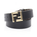Fendi Belt Round FF Zucca Reversible Black Brown Leather