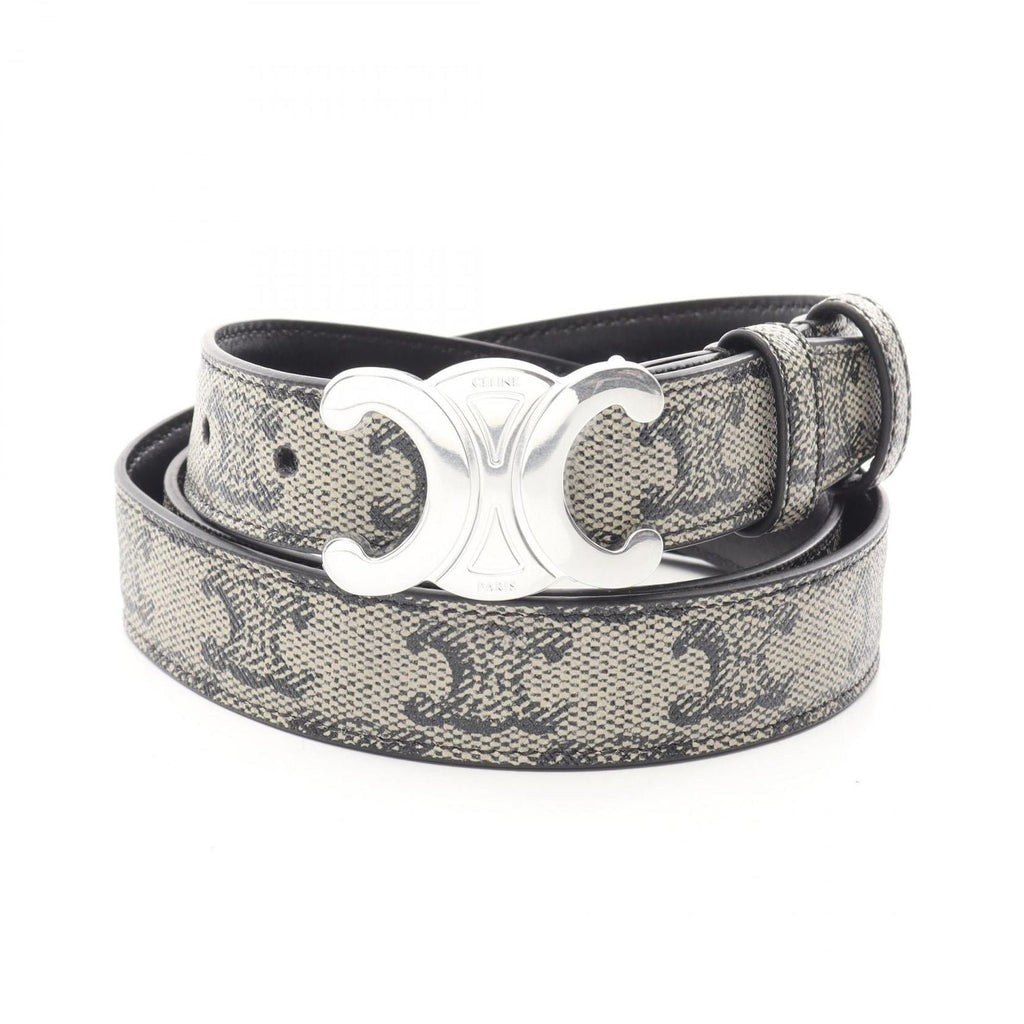 Celine Belt Triomphe Silver Gray Leather