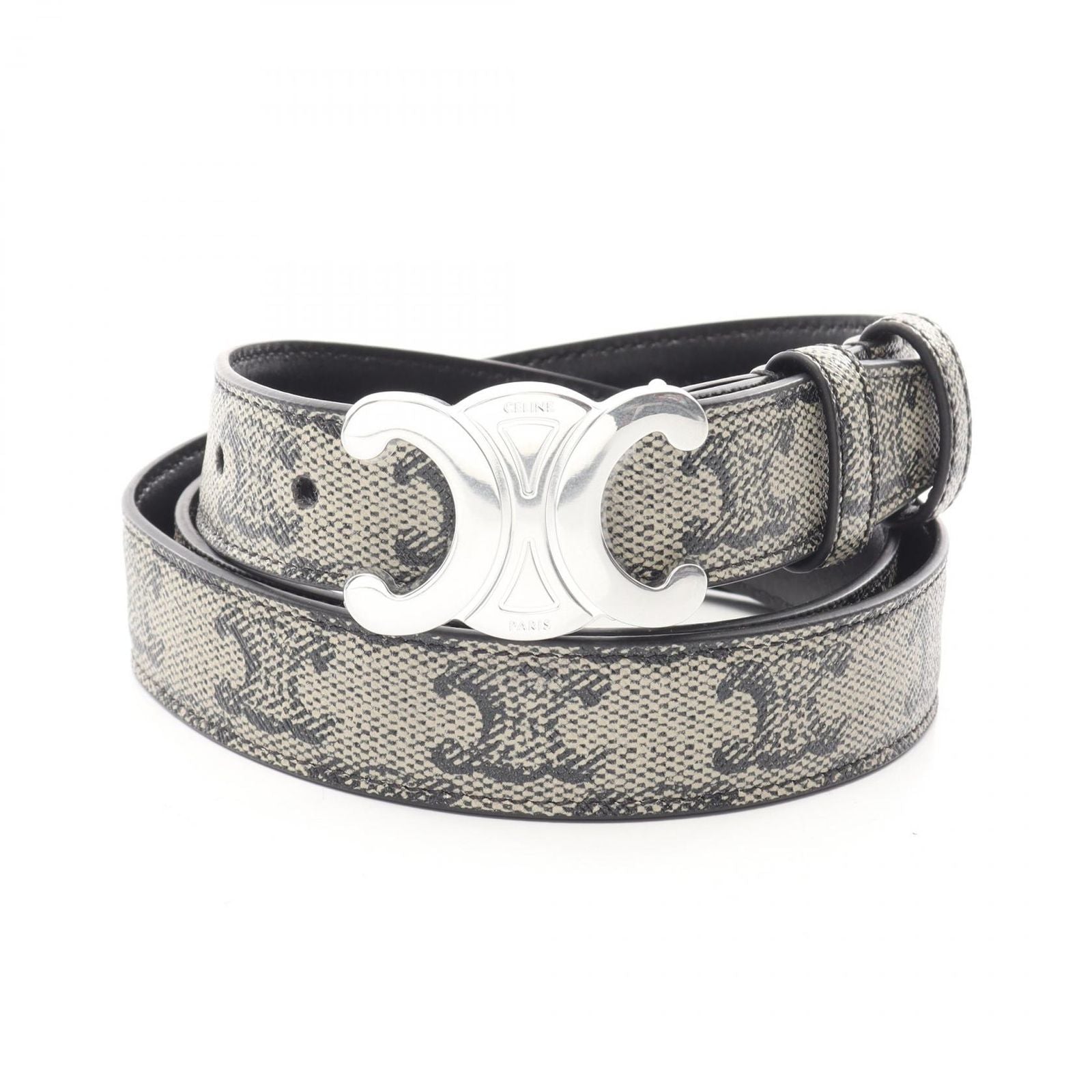 Celine Belt Triomphe Silver Gray Leather