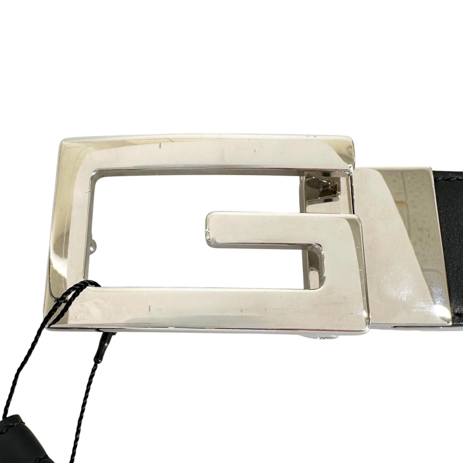 Gucci Square Leather Brown Black Belt Silver