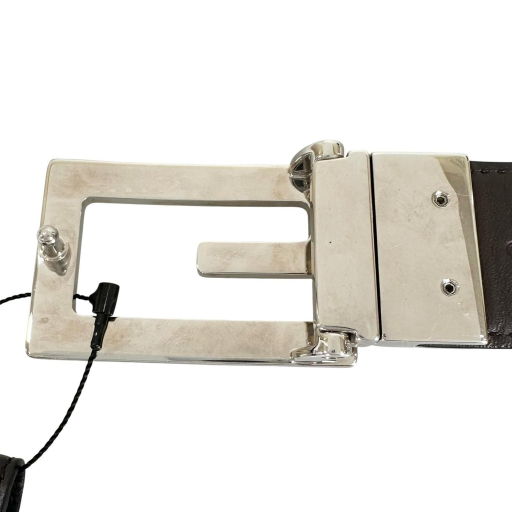 Gucci Square Leather Brown Black Belt Silver