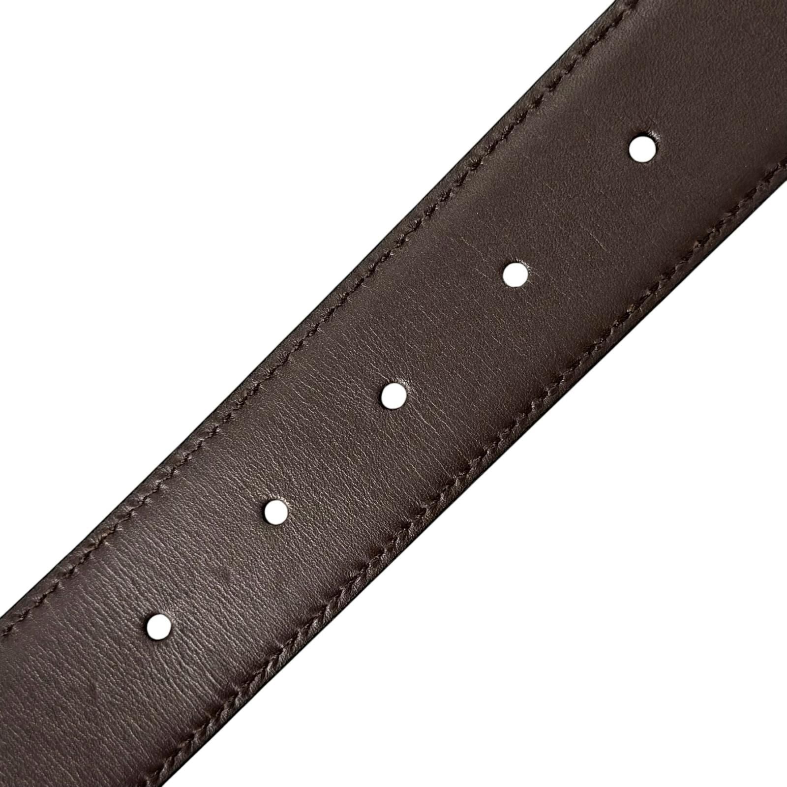 Gucci Square Leather Brown Black Belt Silver