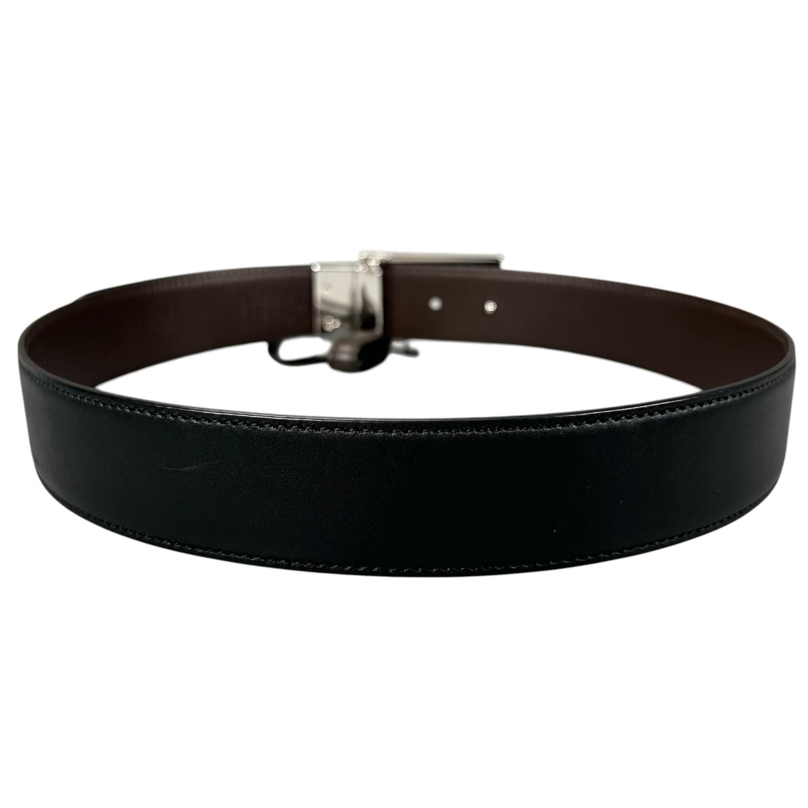 Gucci Square Leather Brown Black Belt Silver
