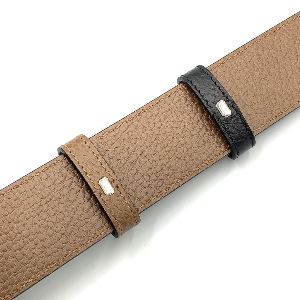 Gucci Interlocking Reversible Leather Brown Black Belt Silver