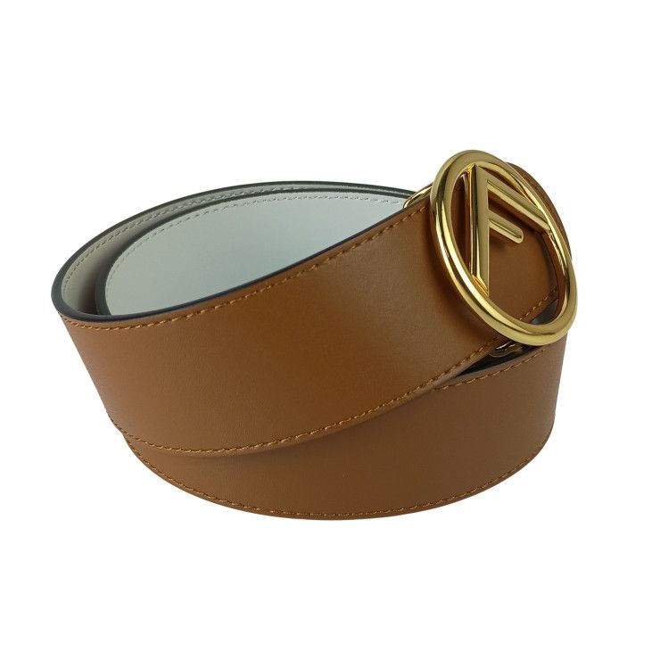 Fendi Belt F's Brown Leather Reversible Gold
