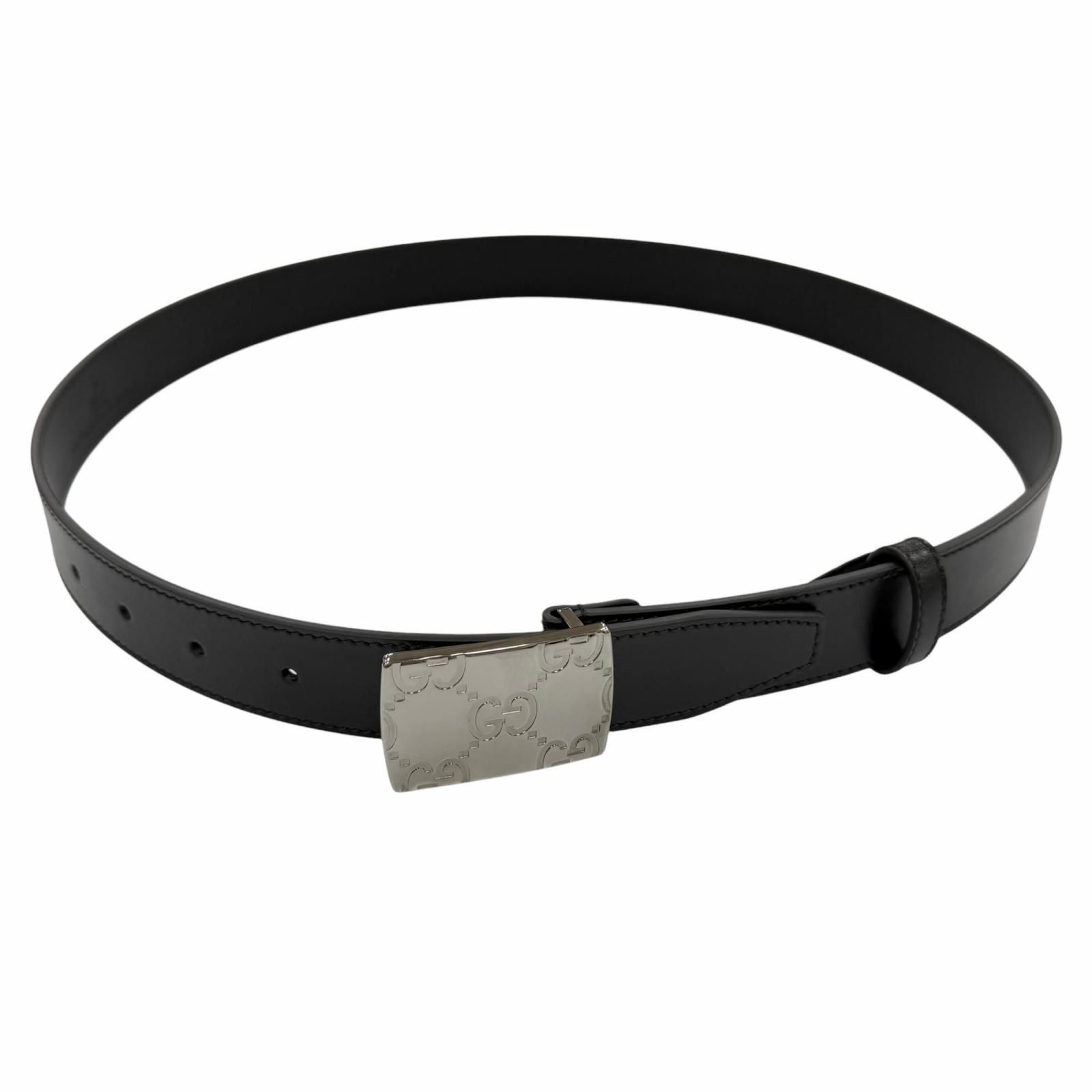 Gucci GG Logo Square Buckle Leather Belt Black Silver 90 36 Recommended
