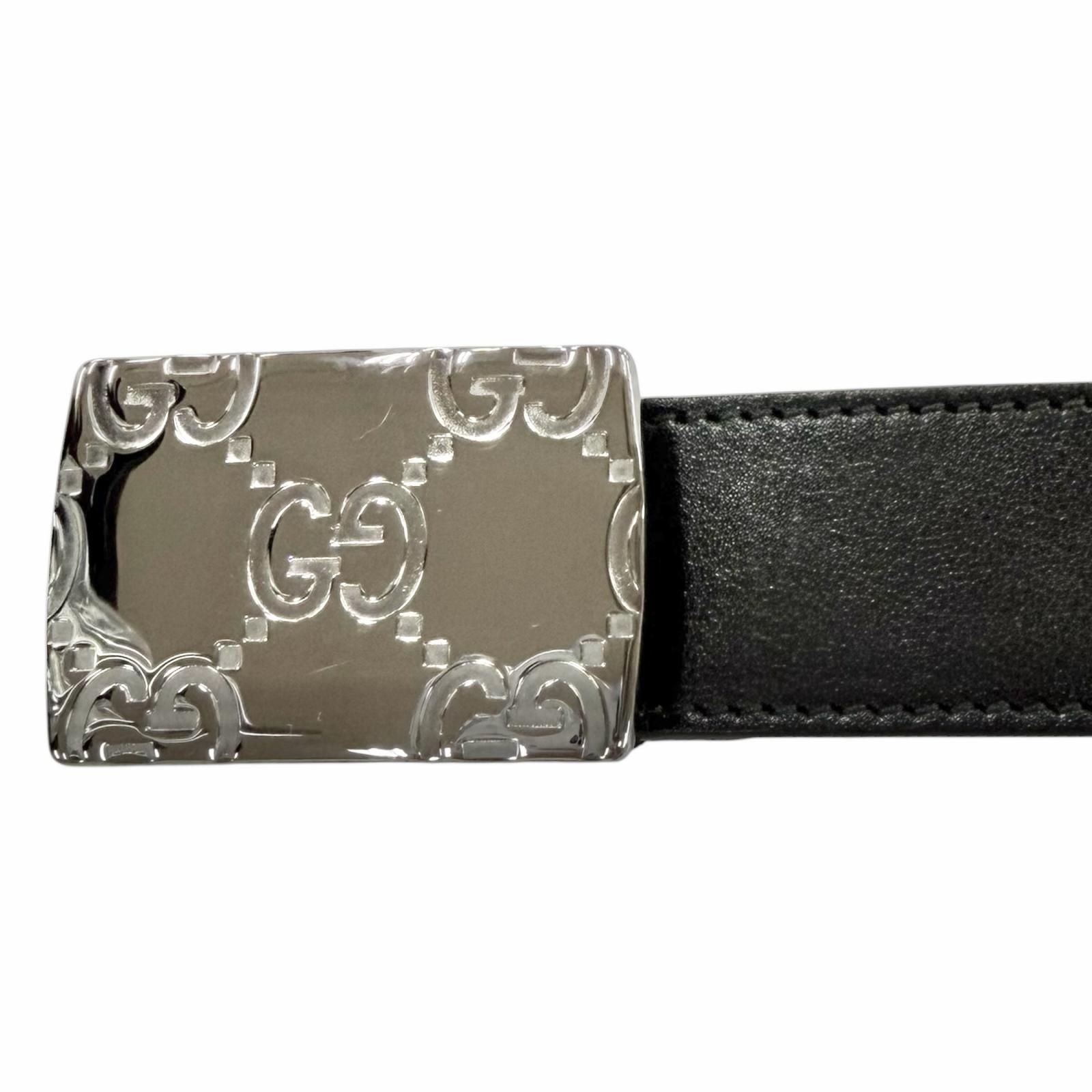 Gucci GG Logo Square Buckle Leather Belt Black Silver 90 36 Recommended