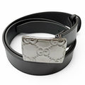 Gucci GG Logo Square Buckle Leather Belt Black Silver 90 36 Recommended