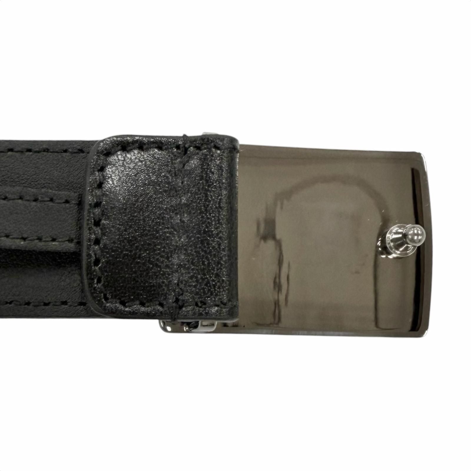 Gucci GG Logo Square Buckle Leather Belt Black Silver 90 36 Recommended