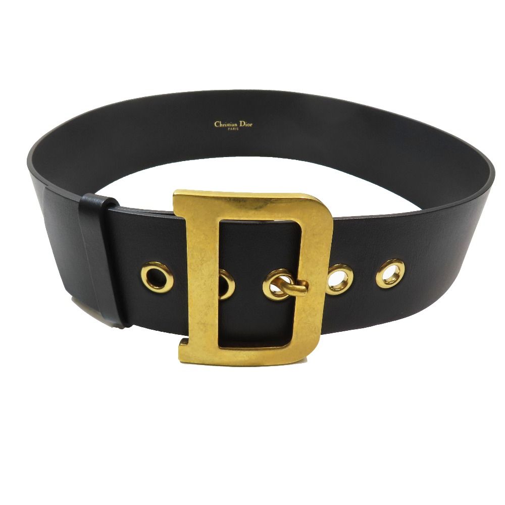 Dior D Buckle Quake Leather Waist Mark Belt 75 Black Gold
