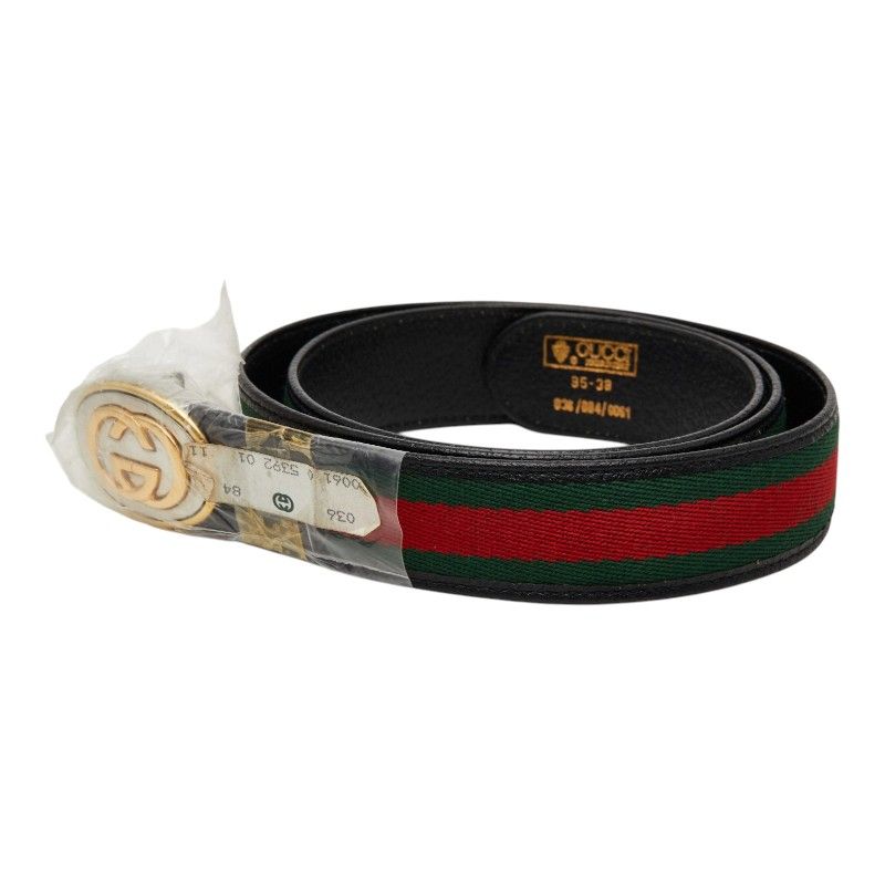 Gucci Sherry Line GG Logo Buckle Belt Black Green Red Leather