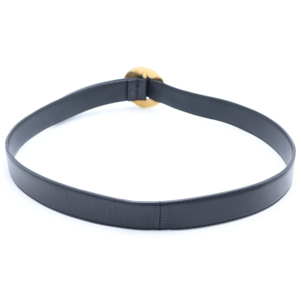 Saint Laurent Paris Circle Logo Buckle Leather Belt Gold Black 85