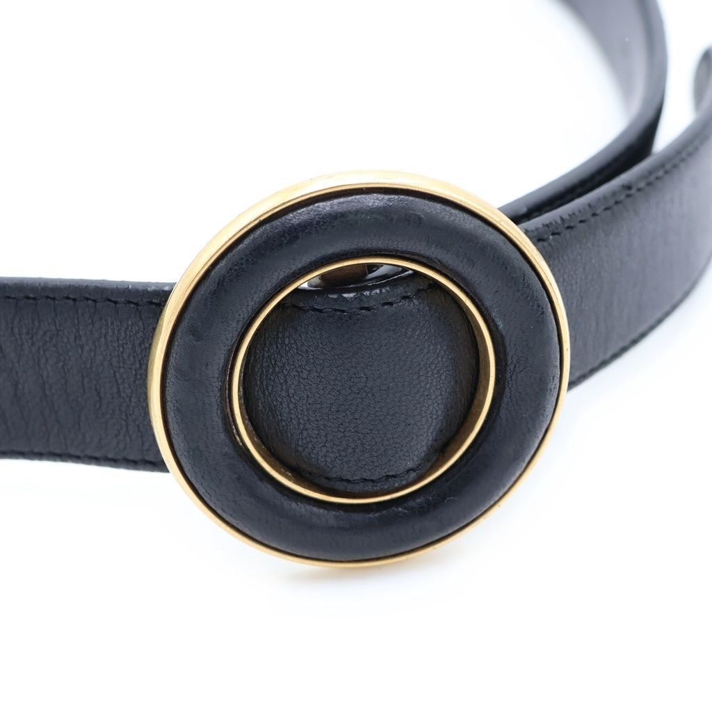 Saint Laurent Paris Circle Logo Buckle Leather Belt Gold Black 85