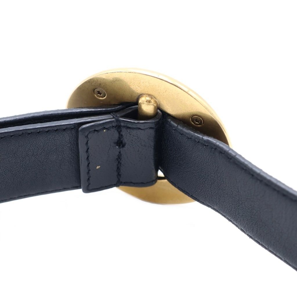 Saint Laurent Paris Circle Logo Buckle Leather Belt Gold Black 85