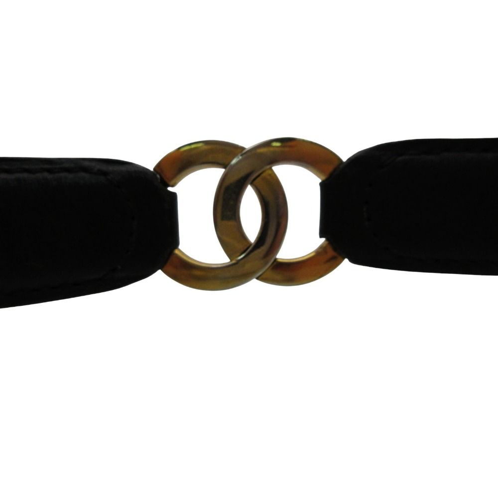 Chanel Belt CC Logo Cowhide Calf Leather Black Gold 65 26 Inch