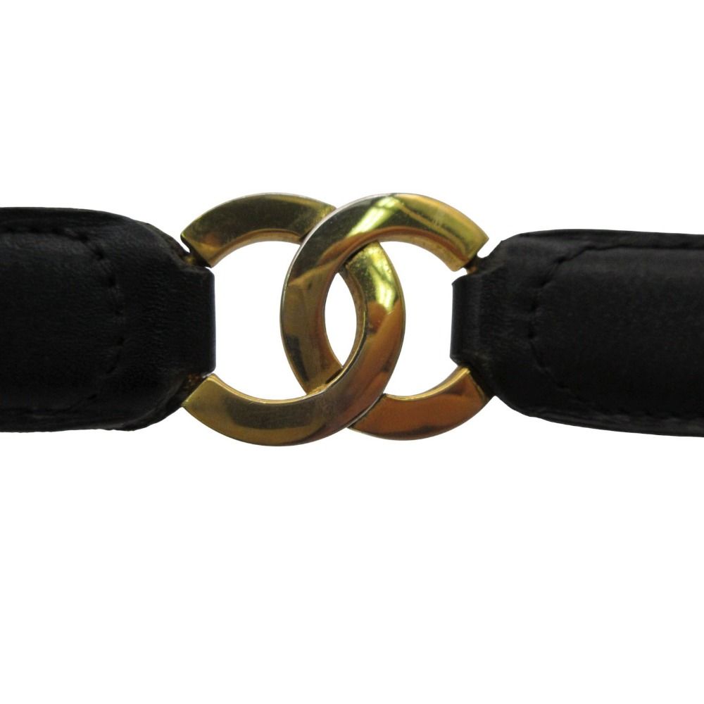 Chanel Belt CC Logo Cowhide Calf Leather Black Gold 65 26 Inch
