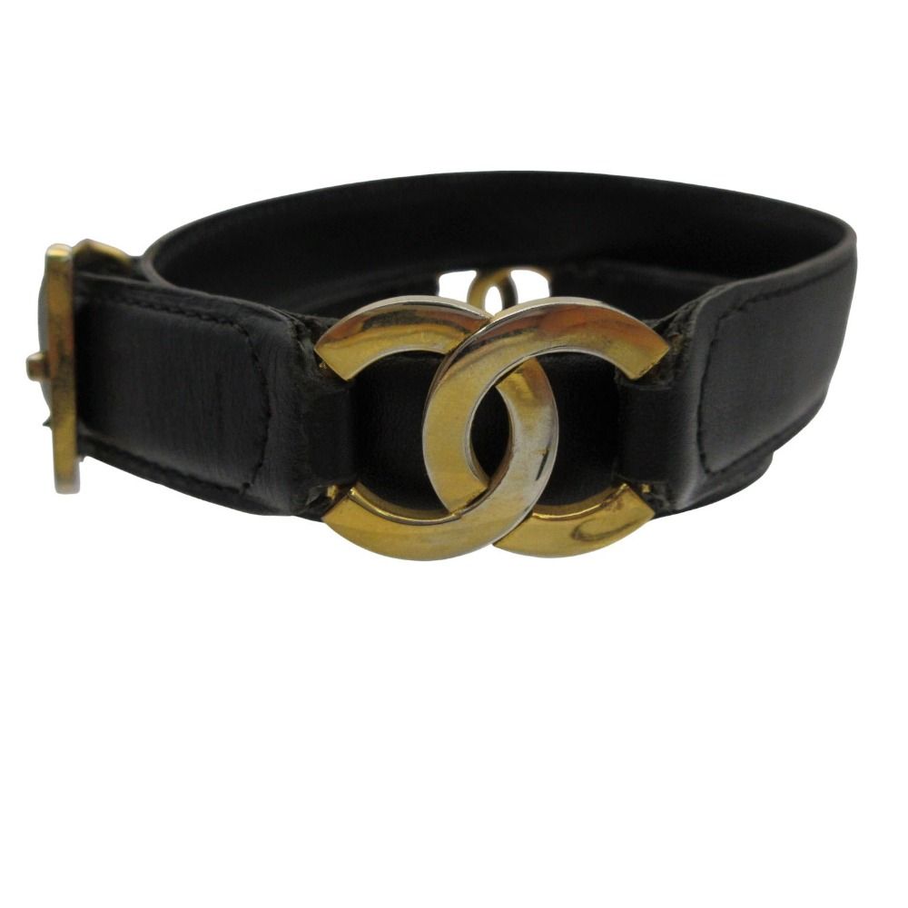 Chanel Belt CC Logo Cowhide Calf Leather Black Gold 65 26 Inch
