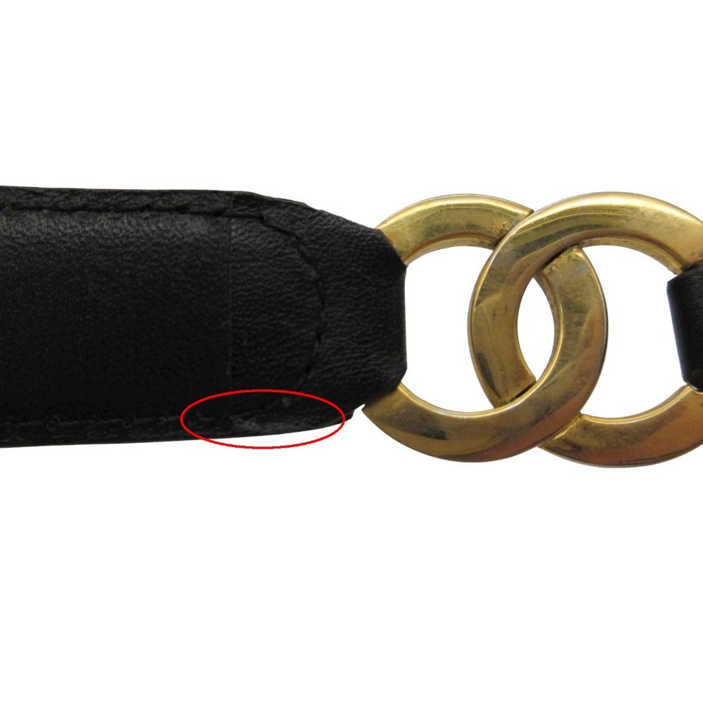 Chanel Belt CC Logo Cowhide Calf Leather Black Gold 65 26 Inch