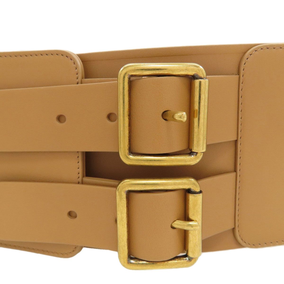 Dior Maxi Double Gold Buckle Belt Leather