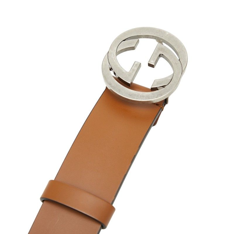 Gucci Interlocking Belt 85 34 GG Buckle Brown Leather