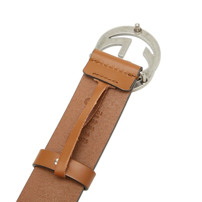 Gucci Interlocking Belt 85 34 GG Buckle Brown Leather