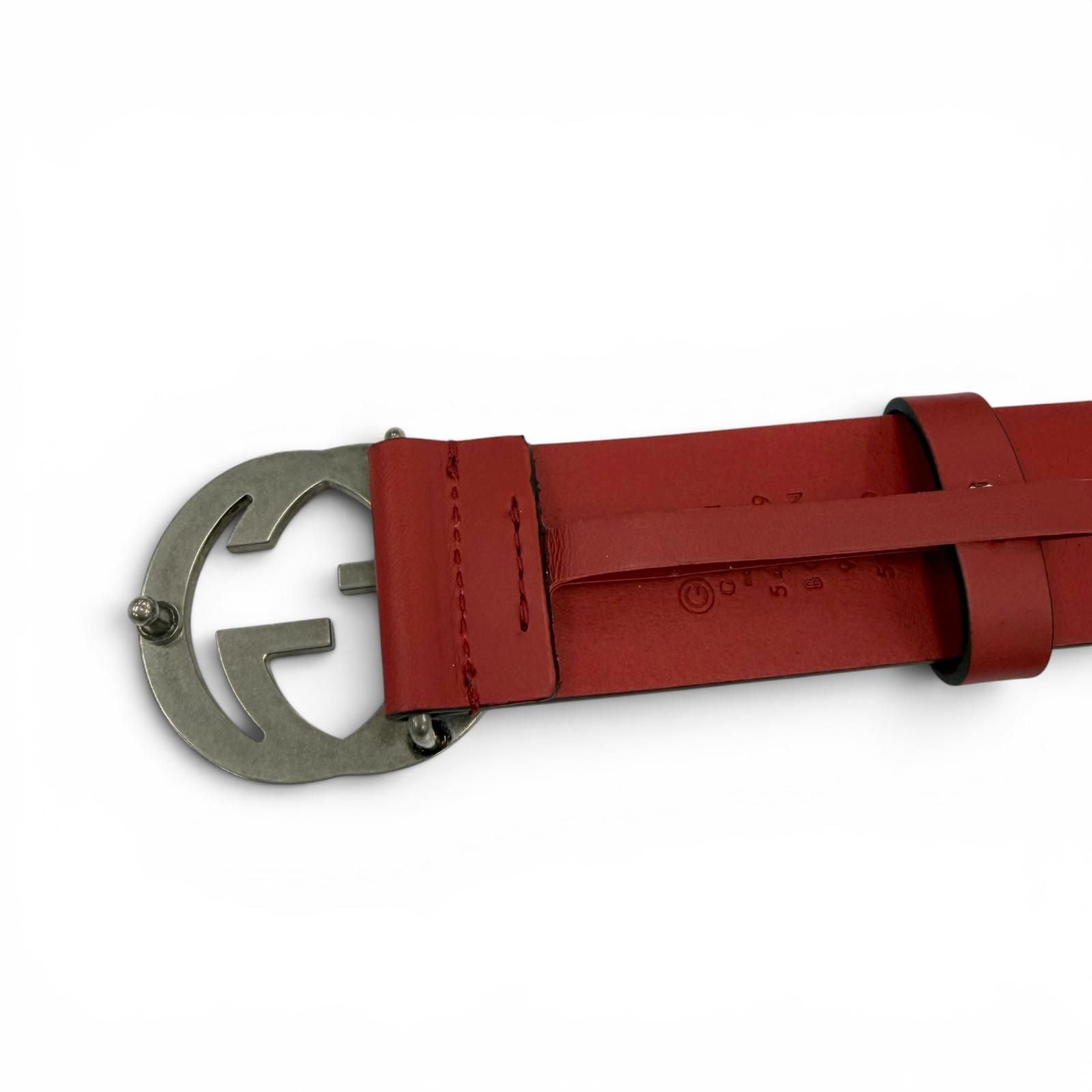 Gucci Interlocking Leather Belt Red Silver
