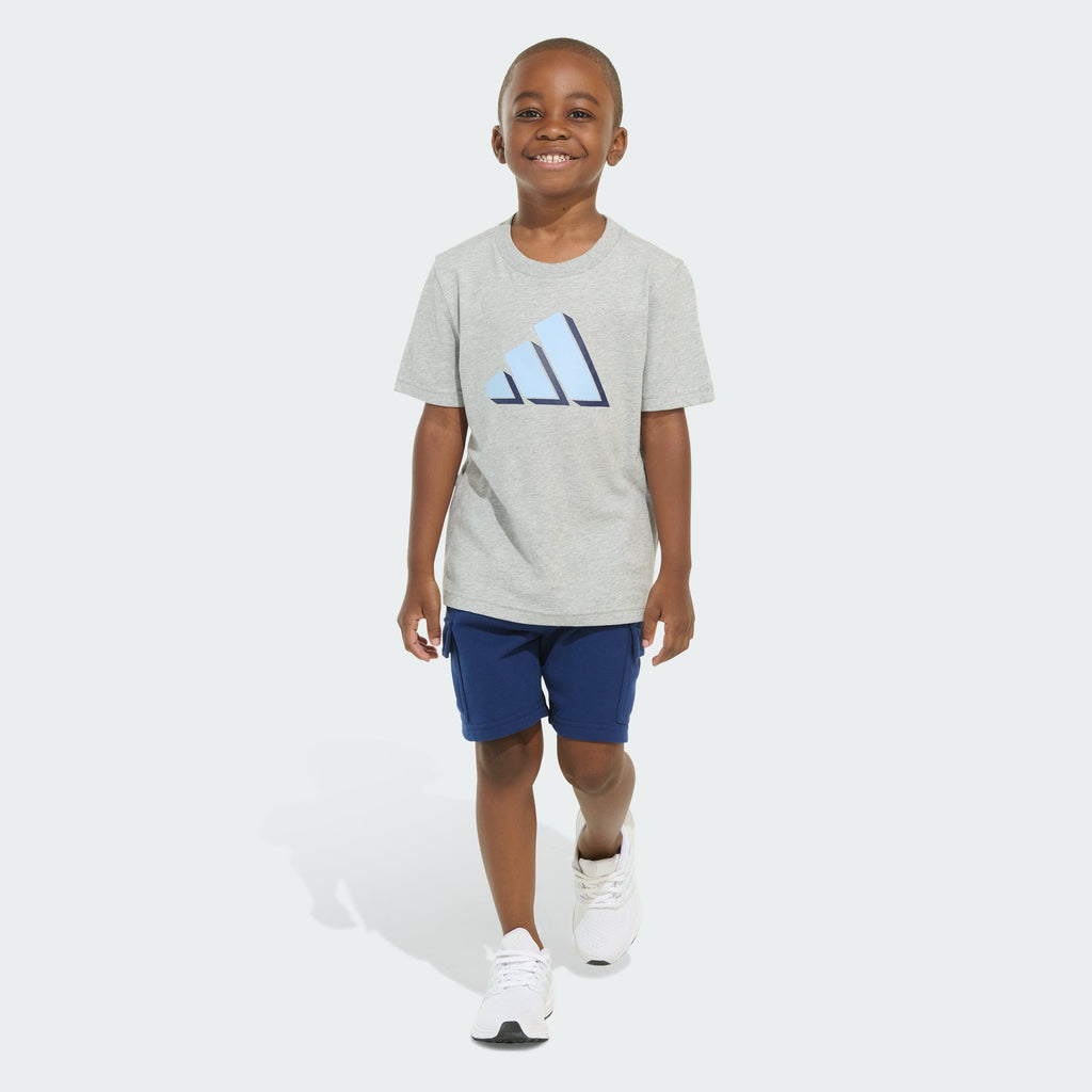 Kids' adidas Two-Piece Short Sleeve Heather Cotton Tee and Cargo French Terry Shorts Set
