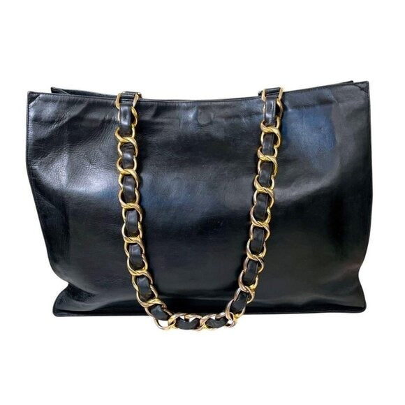 Authentic CHANEL Jumbo XL Shopping Tote Bag Timeless Classic Black Lambskin