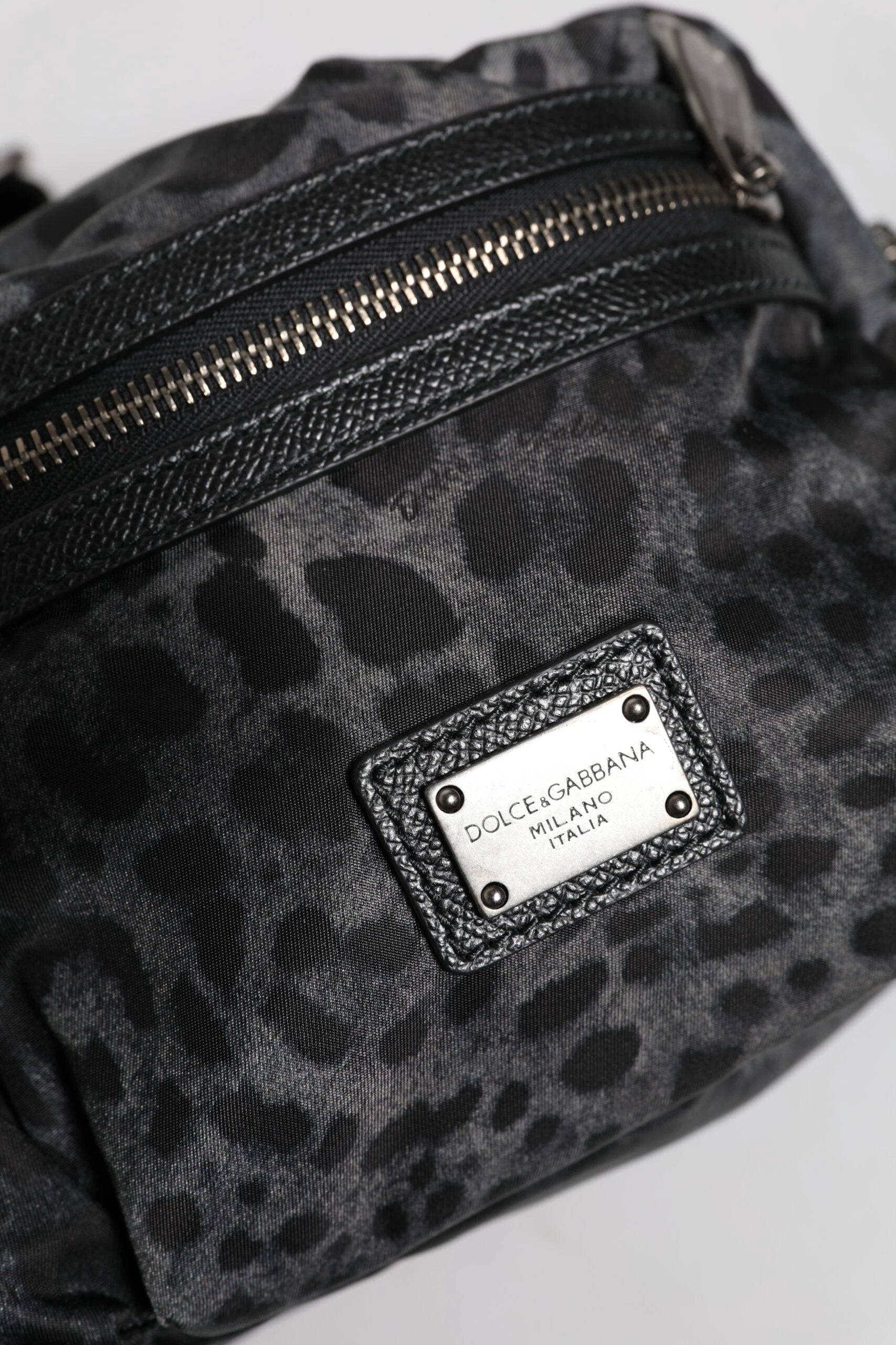 Dolce & Gabbana Black Gray Leopard DG Logo Belt Waist Fanny Pack Bag
