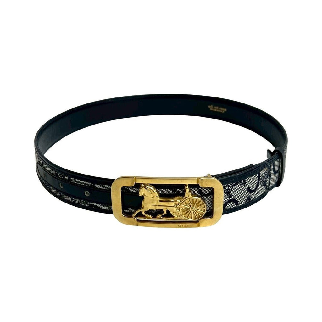 Celine Vintage Horse Carriage Hardware Buckle Logo Leather Belt