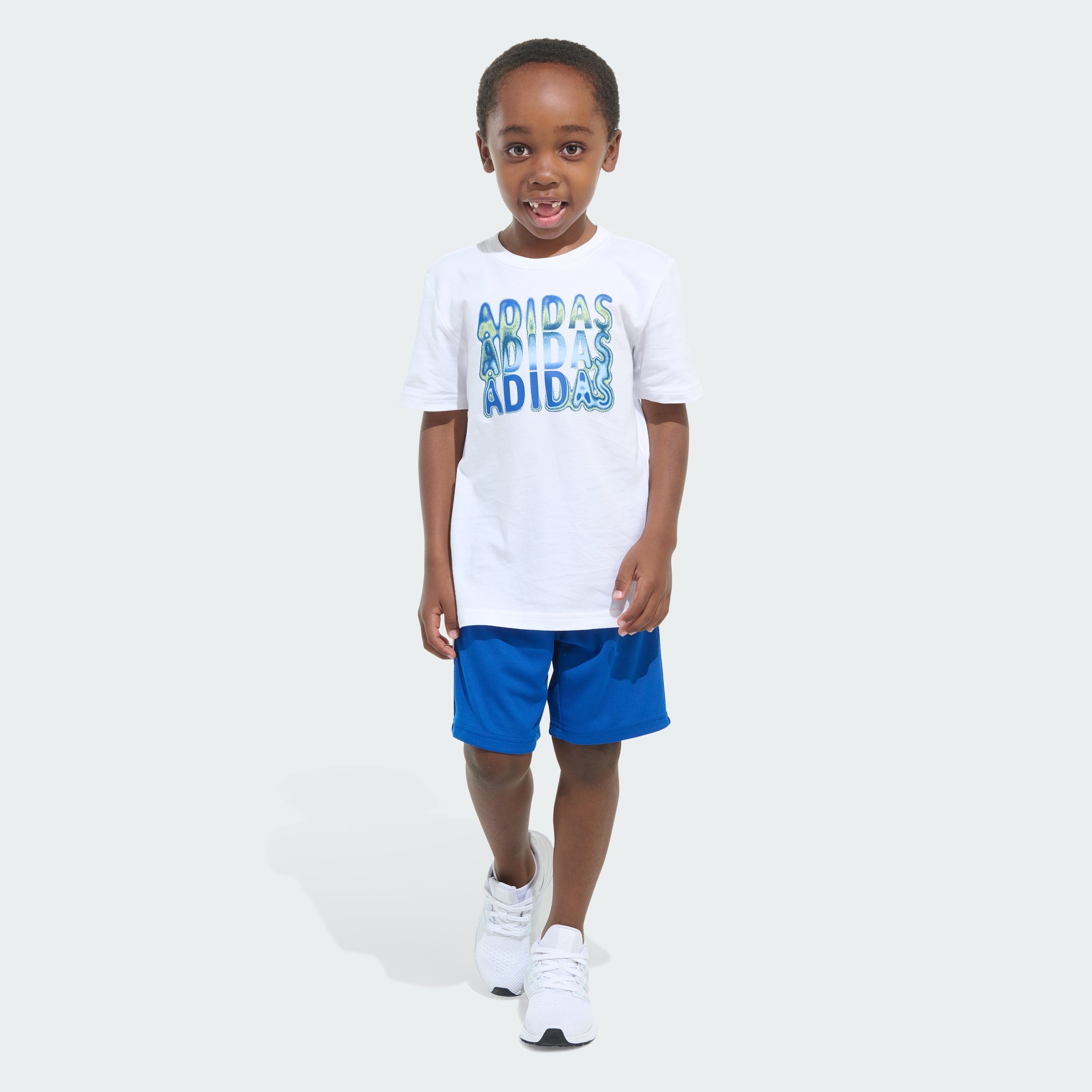 Kids' adidas Two-Piece Short Sleeve Graphic Cotton Tee and 3-Stripes Shorts Set