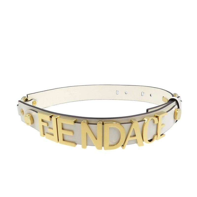 Versace Fendace Fendi 8 C0662 Leather Metal White Gold Belt 1891
