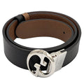 Gucci Interlocking Reversible Leather Brown Black Belt Silver