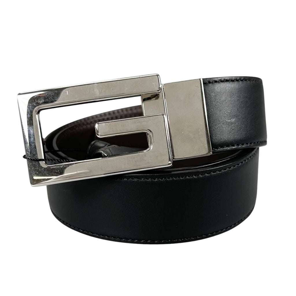 Gucci Square Leather Brown Black Belt Silver