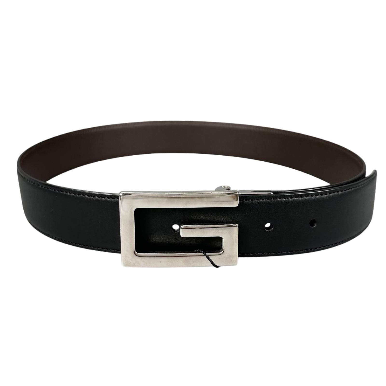Gucci Square Leather Brown Black Belt Silver