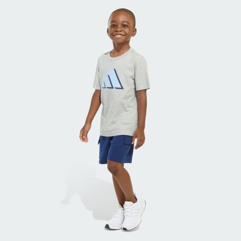 Kids' adidas Two-Piece Short Sleeve Heather Cotton Tee and Cargo French Terry Shorts Set