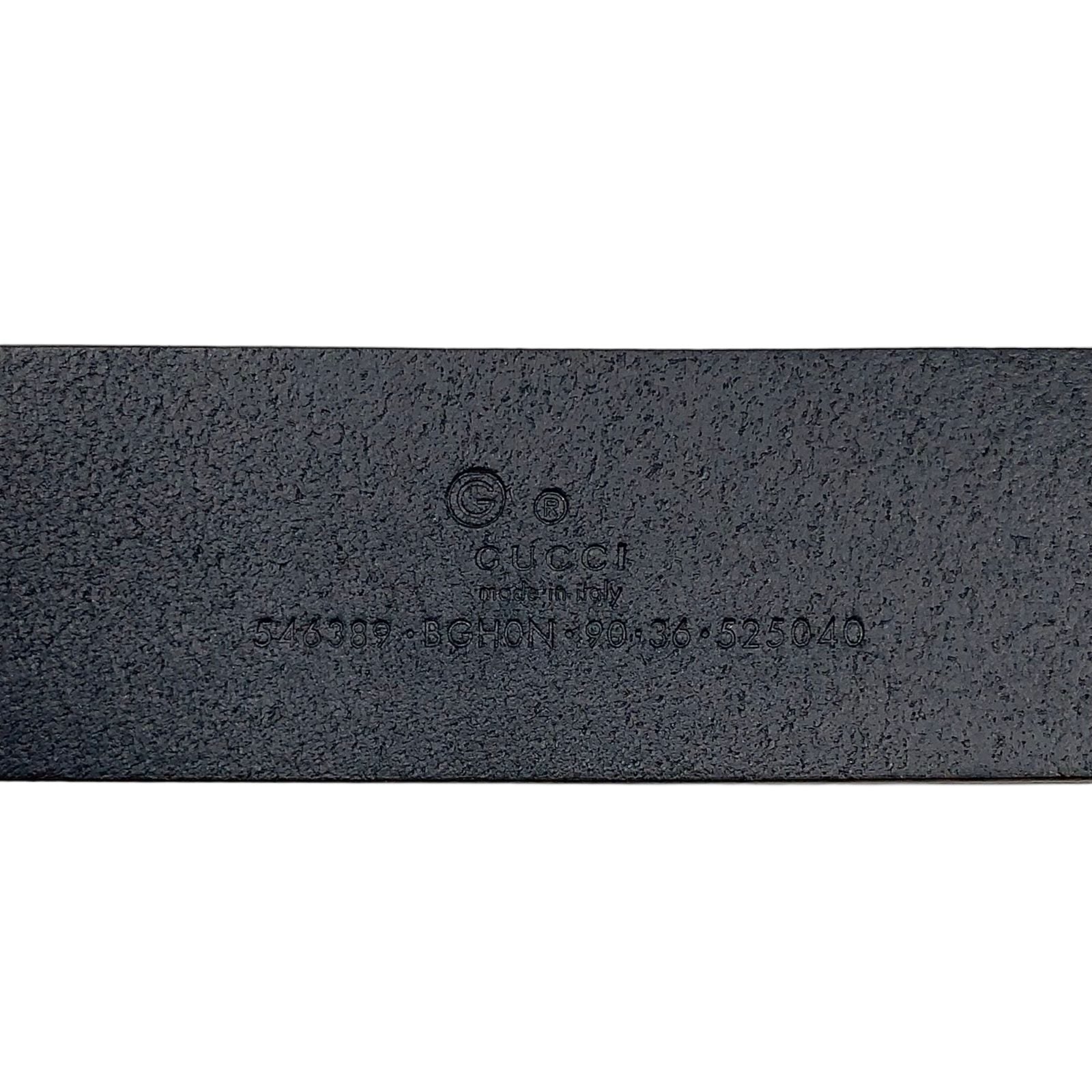Gucci Interlocking Buckle Leather Black Belt Silver