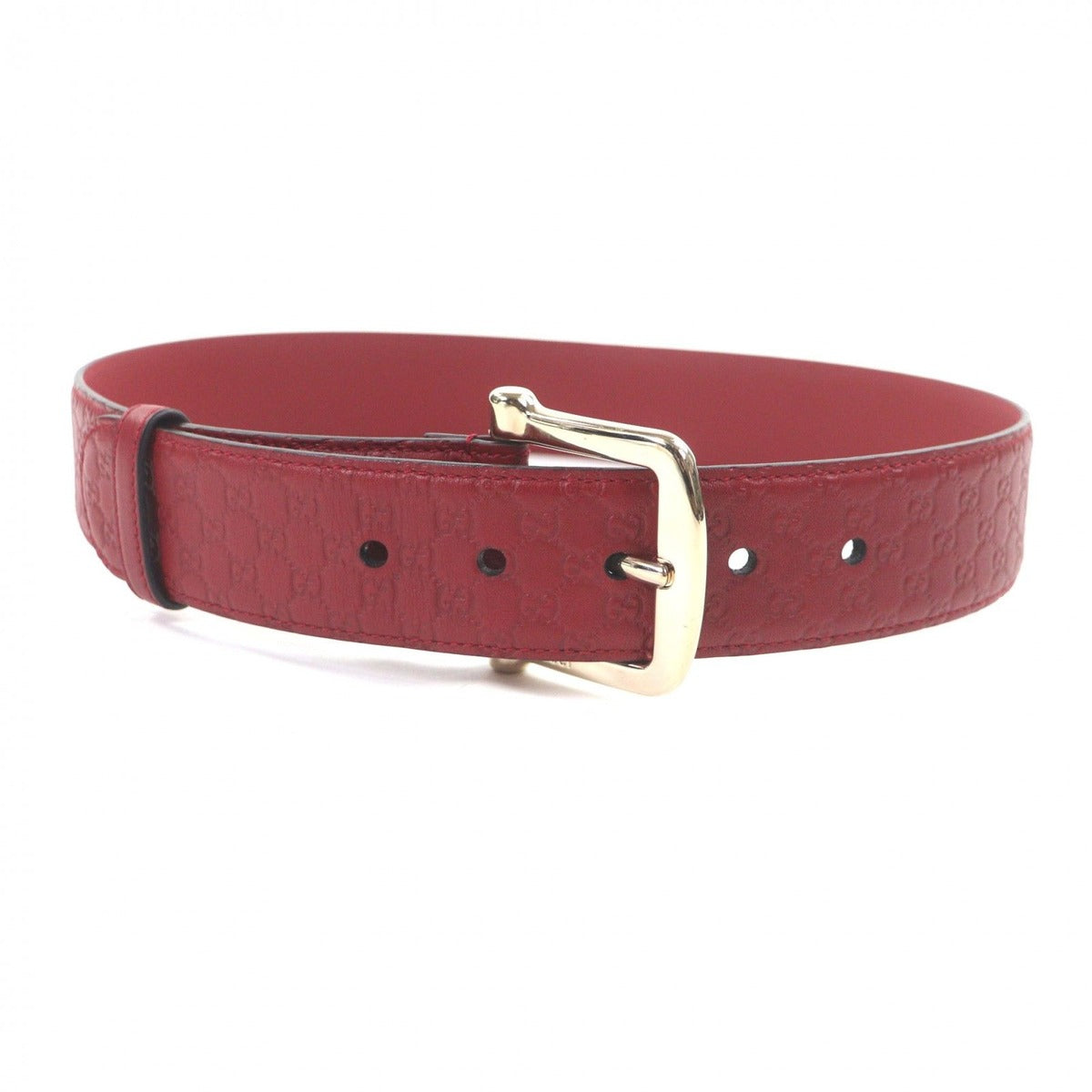 Gucci Micro Guccissima GG Pattern Pin Buckle Leather Belt Red Gold