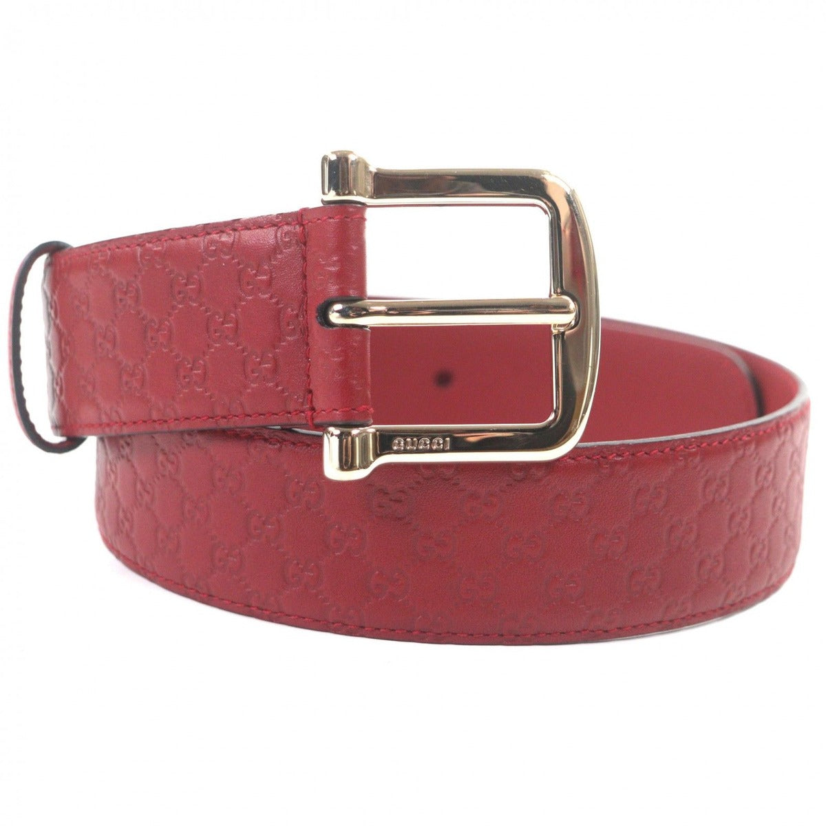 Gucci Micro Guccissima GG Pattern Pin Buckle Leather Belt Red Gold