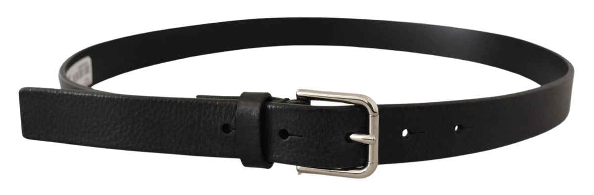 Dolce & Gabbana Calf Leather Silver Tone Black Metal Buckle Belt