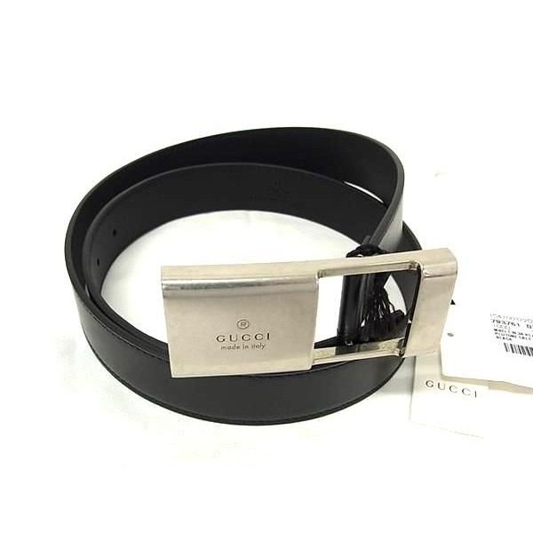 Gucci Leather Silver Belt Black