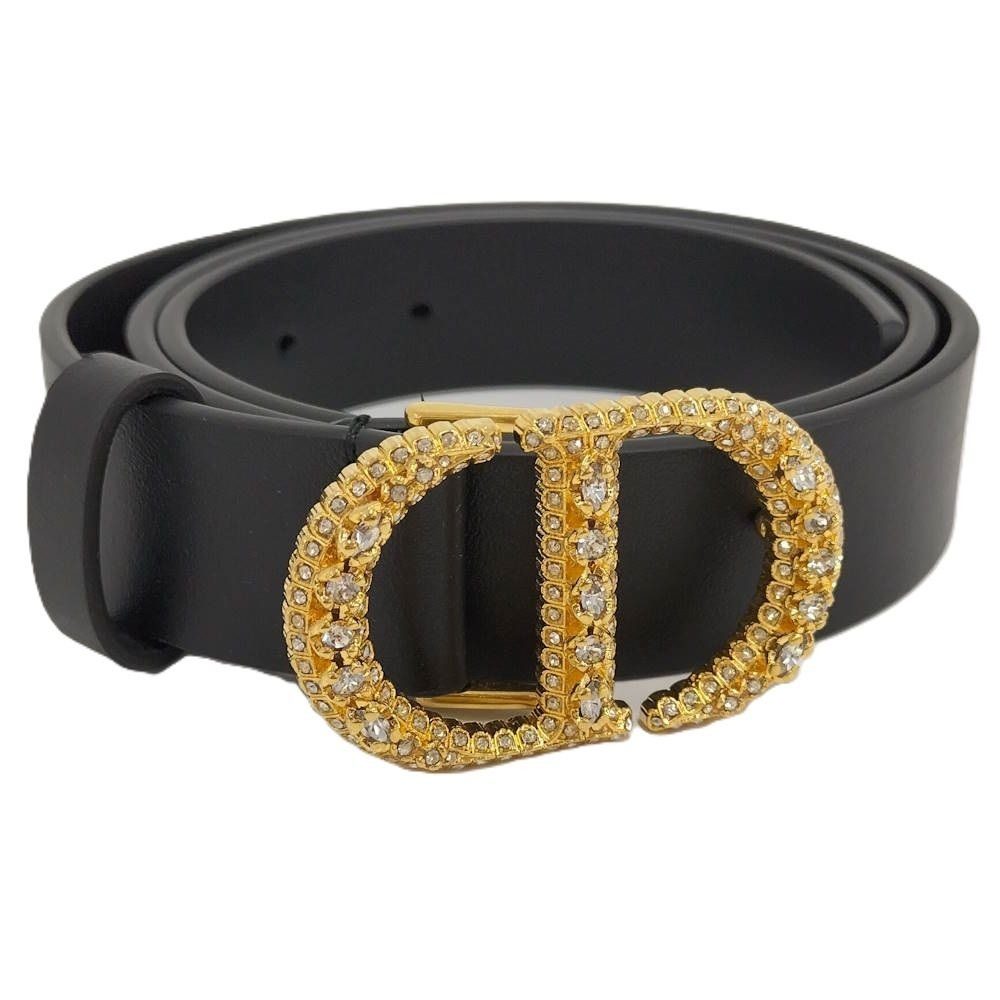 Dior Belt Logo Rhinestone Leather Black List 75
