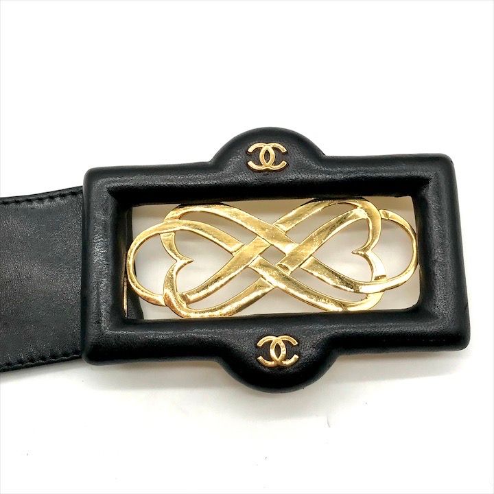 Chanel CC Logo Leather Belt Black Gold