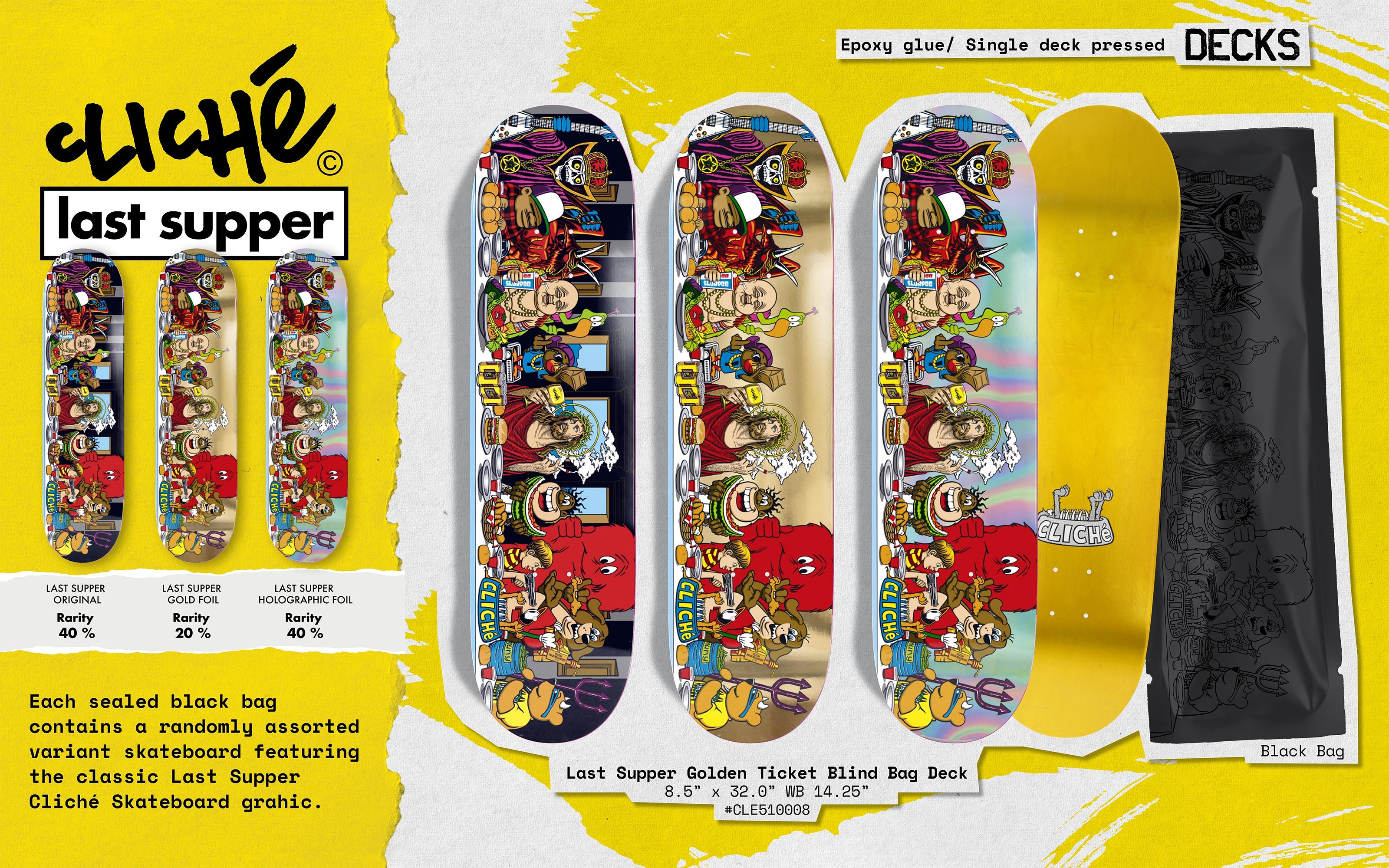 Cliche Skateboard Deck Last Supper Golden Ticket Blind Bag 8.5"