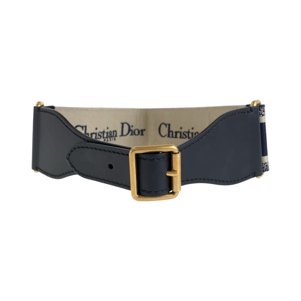 Dior Black Navy Gold Leather 50 MA Belt