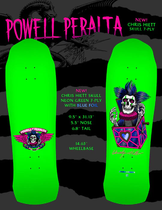 Powell Peralta Skateboard Deck Chris Hiett Skull Maple 9.5" x 31.3"