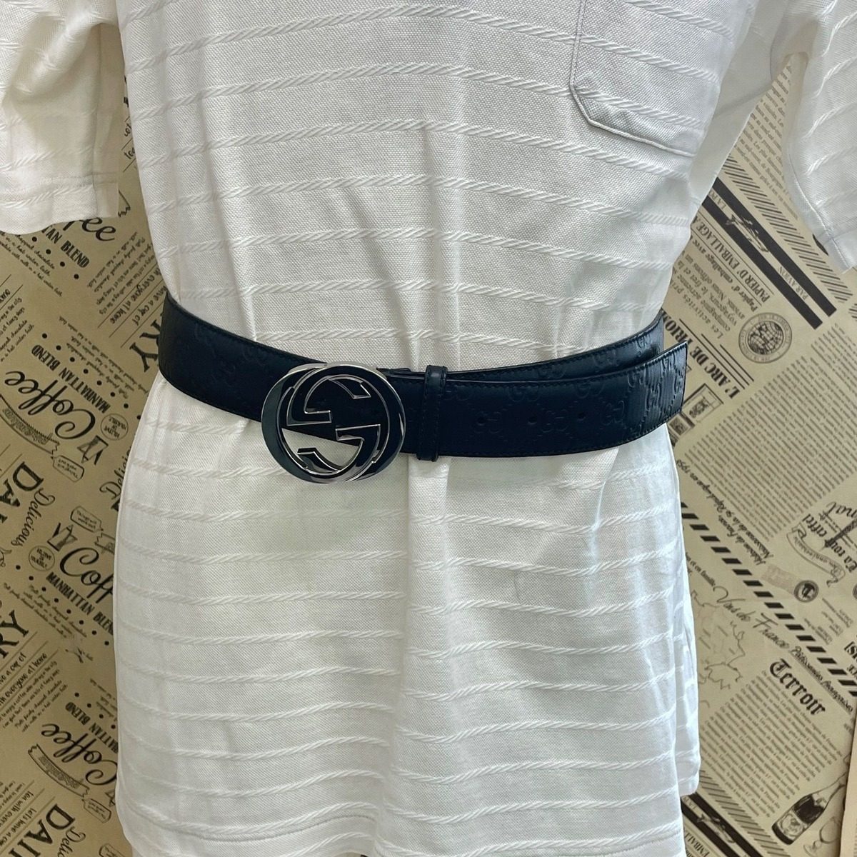 Gucci Interlocking Buckle Guccissima Leather Belt Black