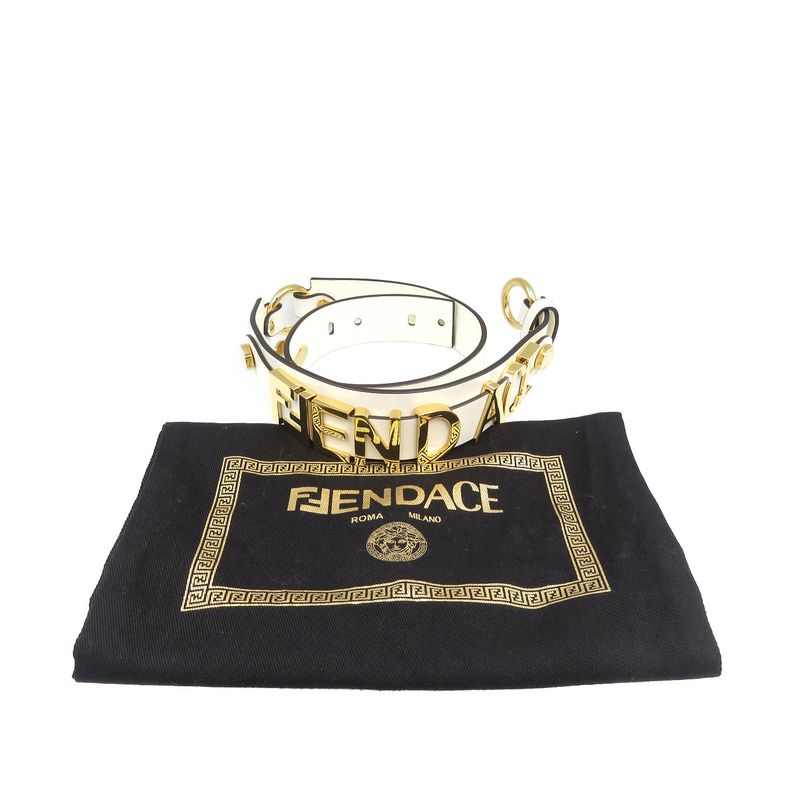 Versace Fendace Fendi 8 C0662 Leather Metal White Gold Belt 1891